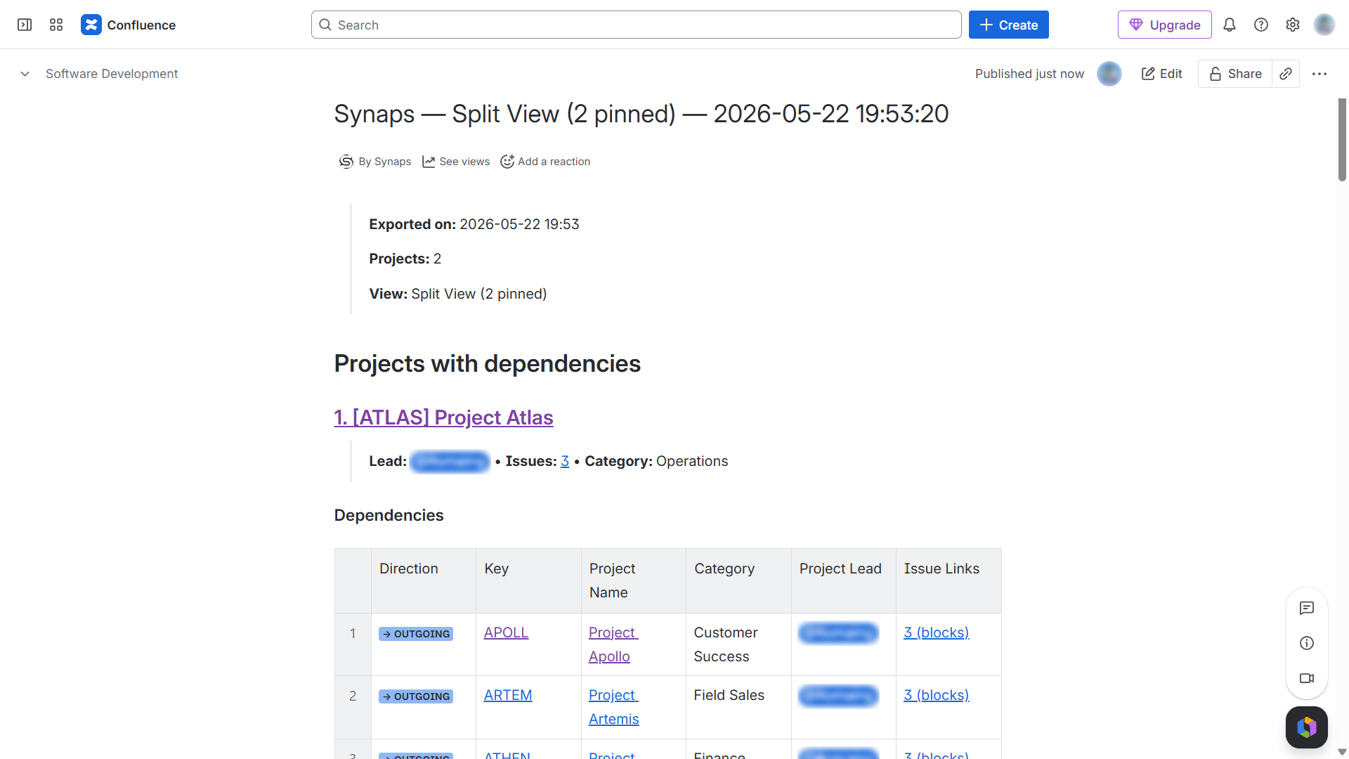 Export output in Confluence